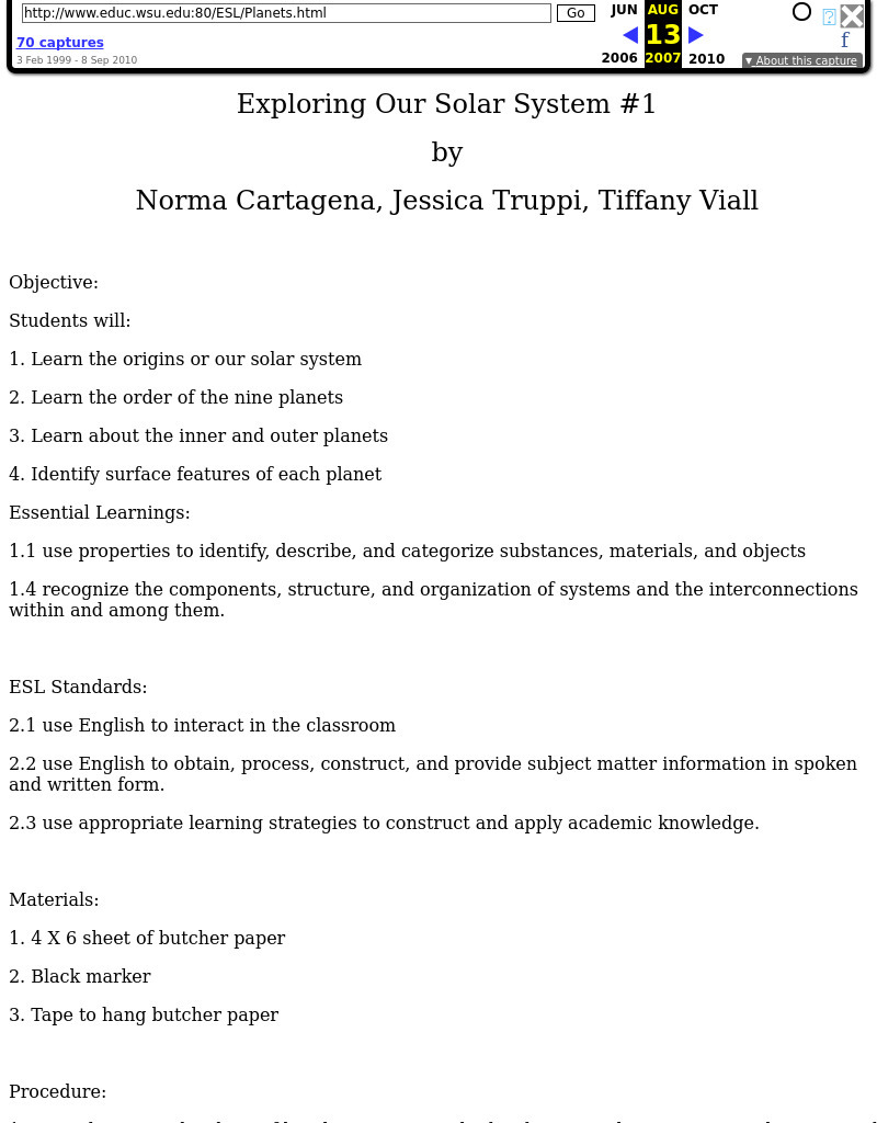 Exploring Our Solar System #1 Lesson Plan