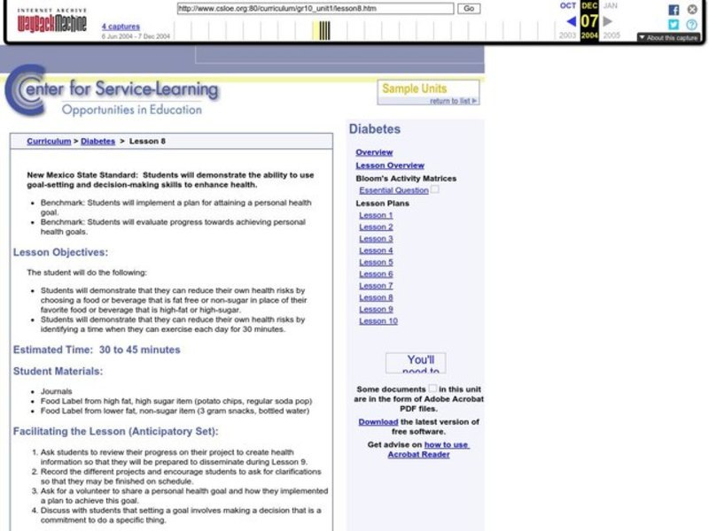 DIBETES Lesson Plan