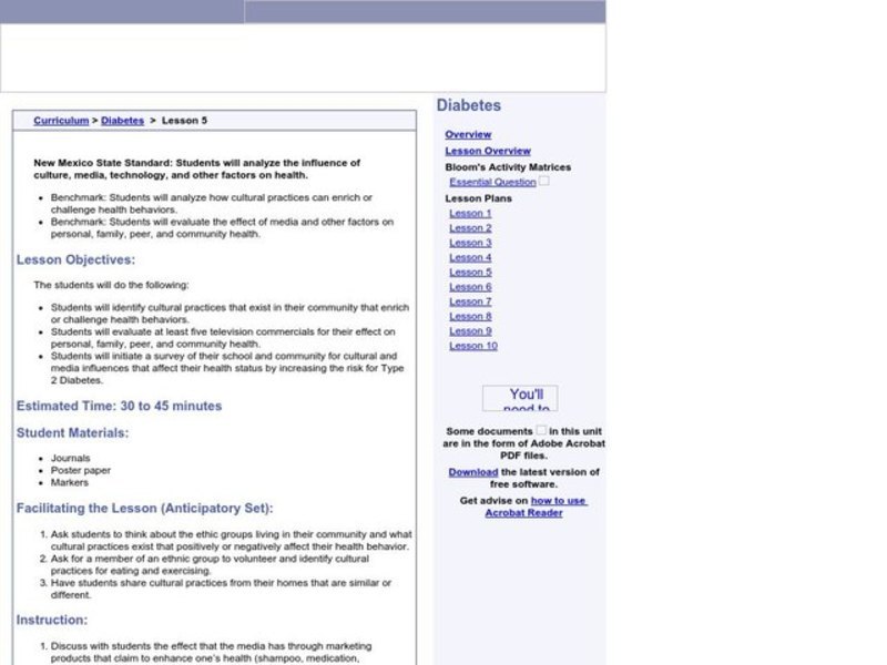 Diabetes Lesson Plan