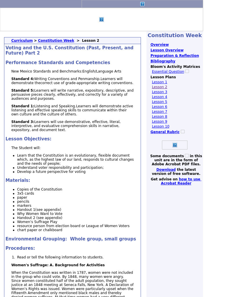 Voting and the U.S. Constitution (Past, Present, and Future), Part 2 Lesson Plan