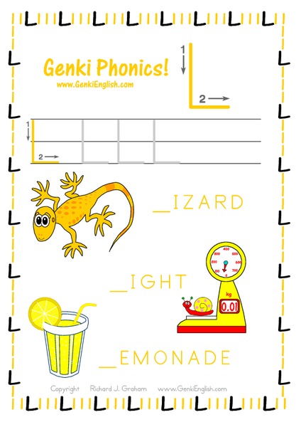 Genki Phonics: Letter L Worksheet
