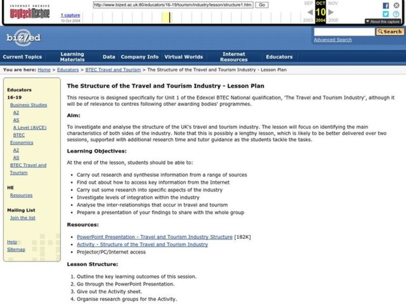 The Structure of the Travel and Tourism Industry Lesson Plan