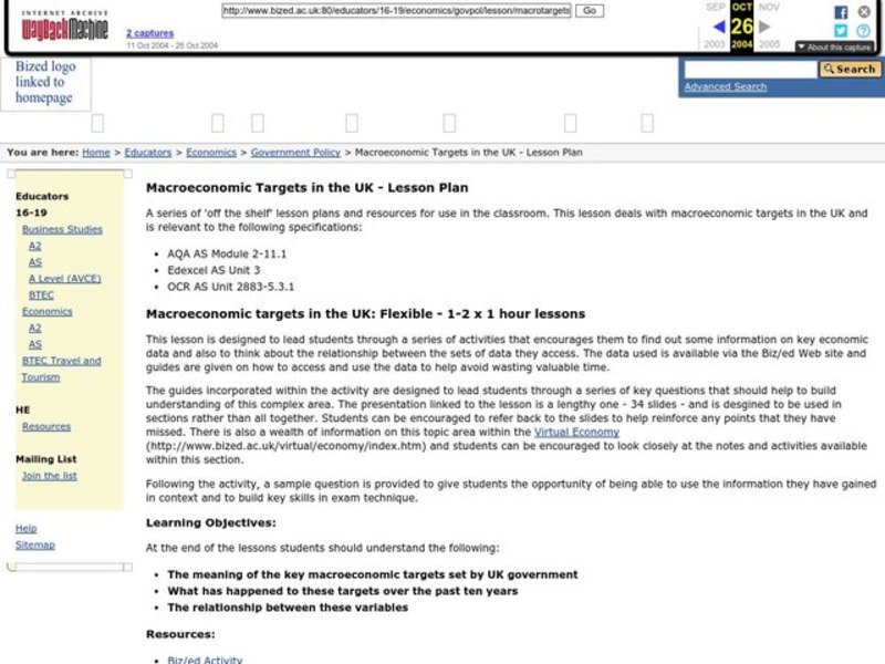 Macroeconomic Targets in the UK Lesson Plan