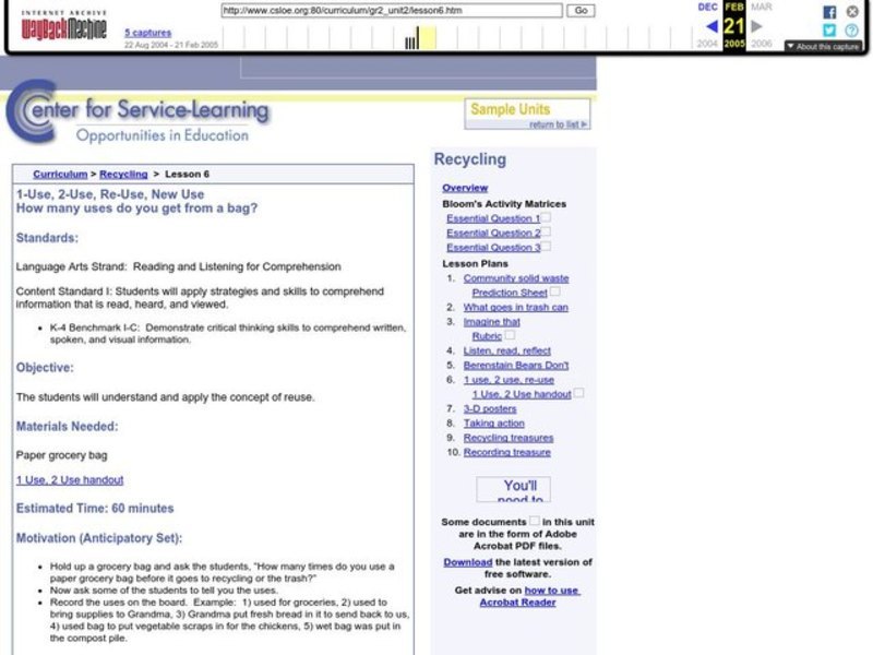 1-Use, 2-Use, Re-Use, New Use Lesson Plan