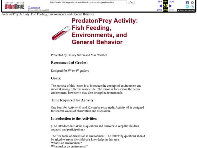 Predator/Prey Activity: Fish Feeding, Environments, and General Behavior Lesson Plan