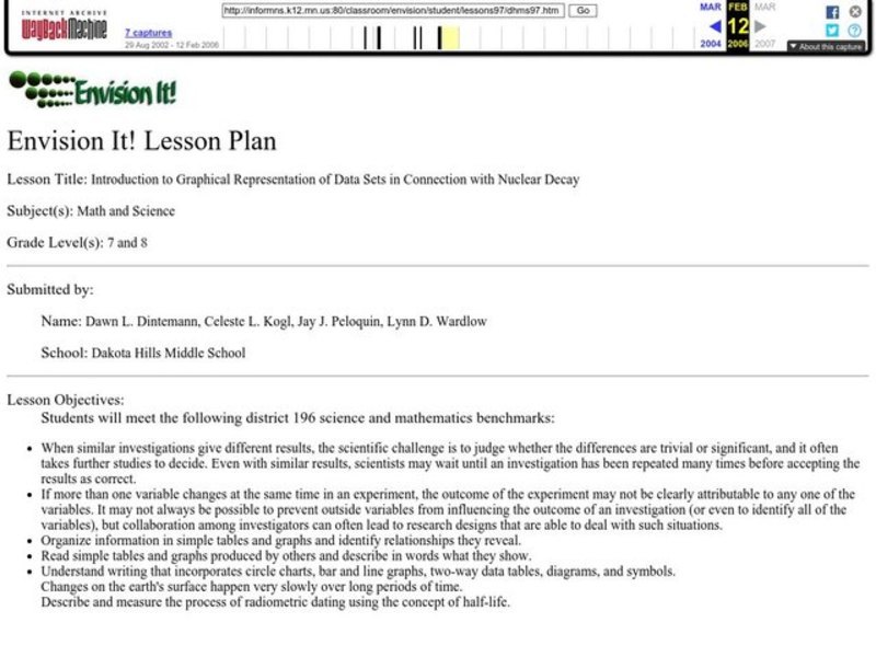 Introduction to Graphical Representation of Data Sets in Connection with Nuclear Decay Lesson Plan
