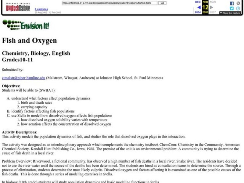Fish and Oxygen Lesson Plan