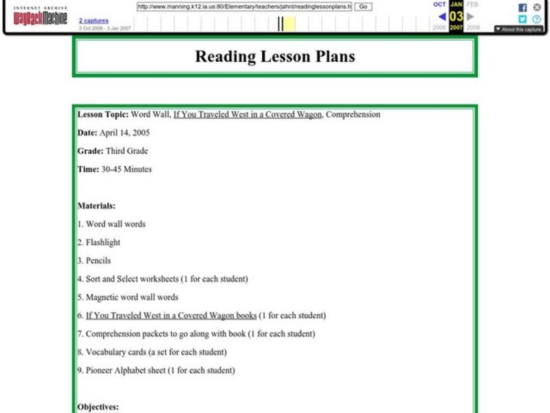 Word Wall, If You Traveled West in a Covered Wagon Lesson Plan