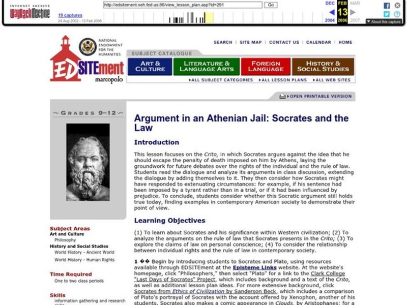 Argument in an Athenian Jail: Socrates and the Law Lesson Plan