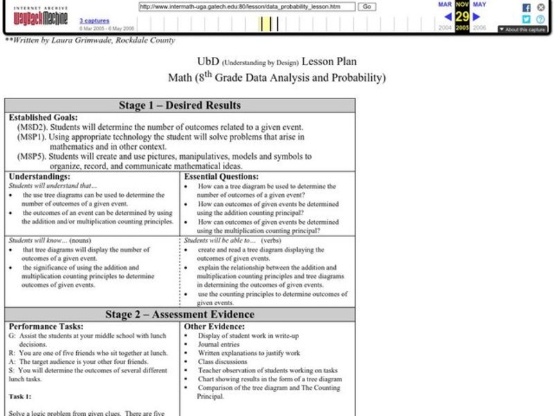 Grade Data Analysis and Probability Lesson Plan