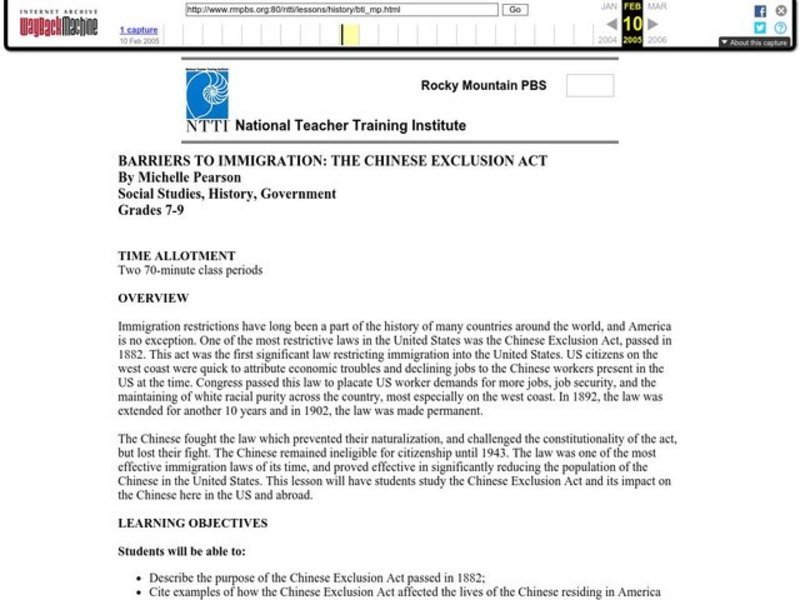 Barriers to Immigration: The Chinese Exclusion Act Lesson Plan