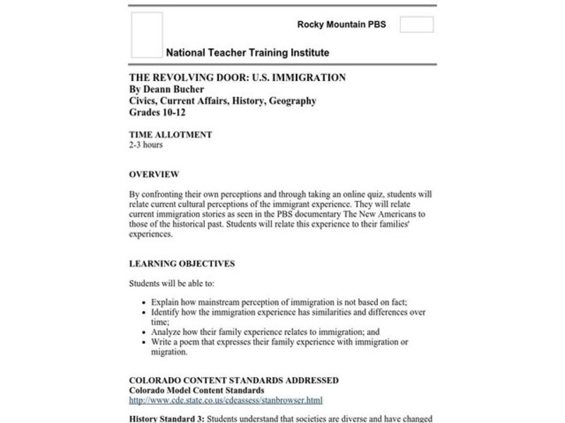 The Revolving Door: U.S. Immigration Lesson Plan