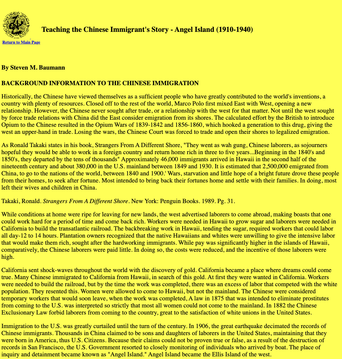 Teaching the Chinese Immigrant's Story - Angel Island (1910-1940) Lesson Plan