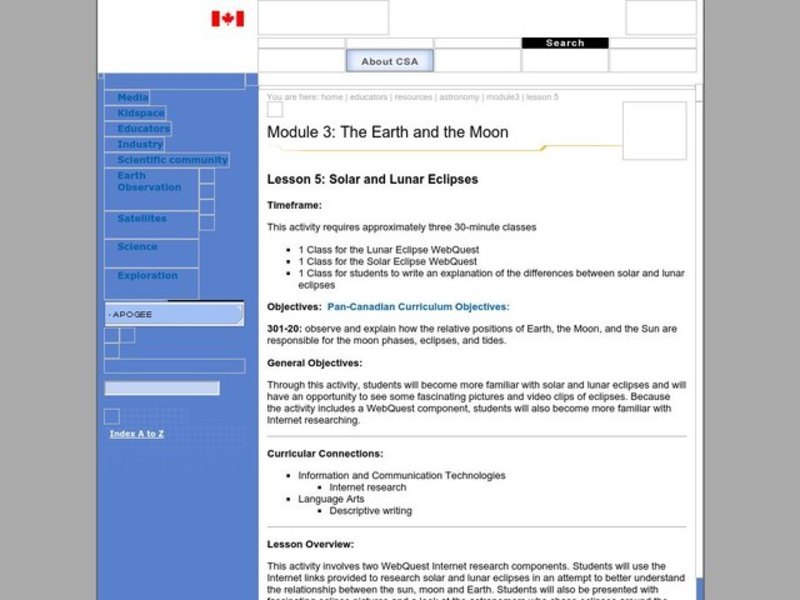 Solar and Lunar Eclipses Lesson Plan