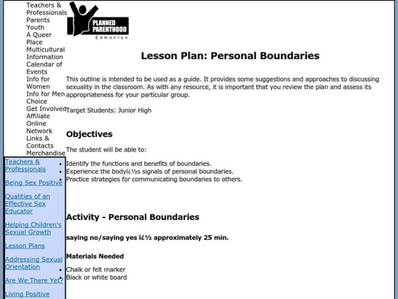 Personal Boundaries Lesson Plan