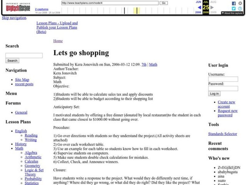Let's Go Shopping Lesson Plan