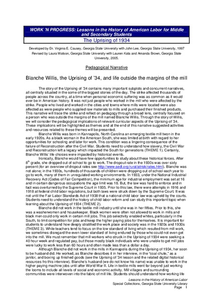 The Uprising of 1934 Lesson Plan