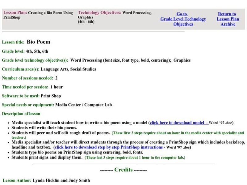 Bio Poem Lesson Plan
