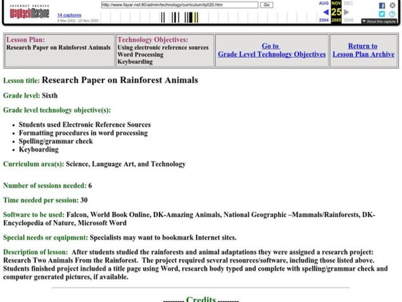 Research Paper on Rainforest Animals Lesson Plan