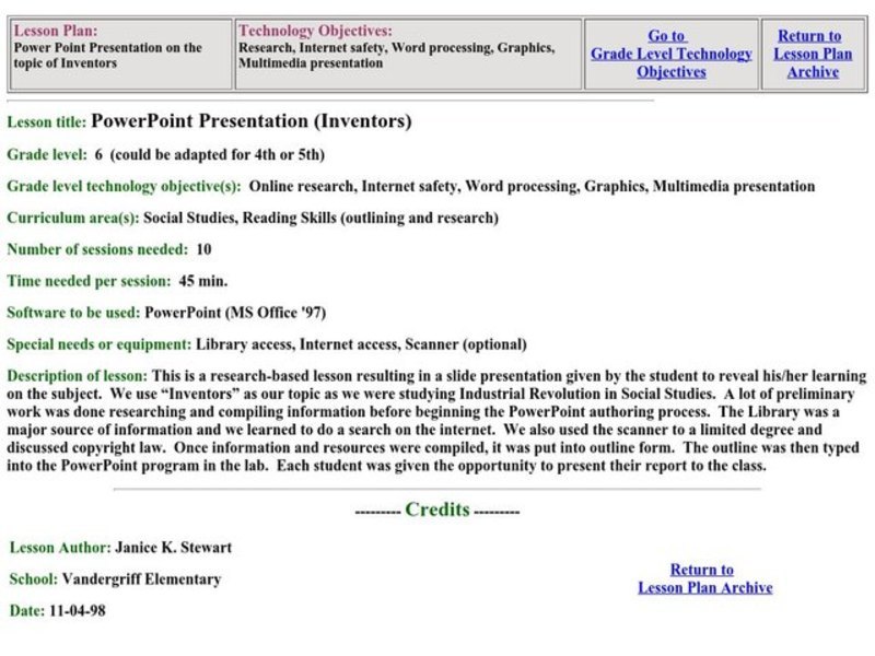 PowerPoint Presentation (Inventors) Lesson Plan