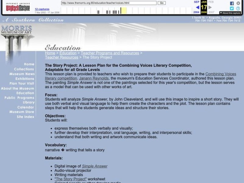 The Story Project: A Lesson Plan for the Combining Voices Literary Competition Lesson Plan