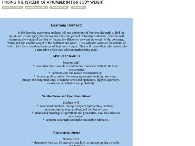 Finding the Percent of a Number in Fish Body Weight Lesson Plan