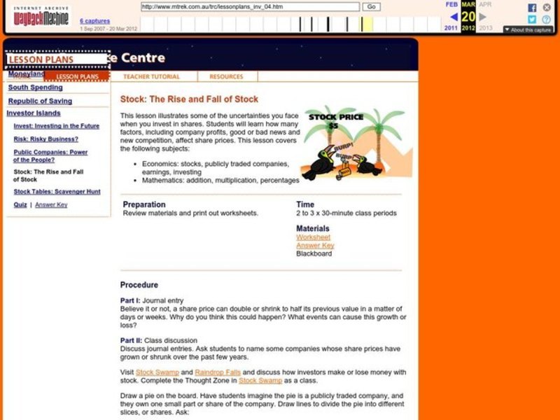 Stock: The Rise and Fall of Stock Lesson Plan
