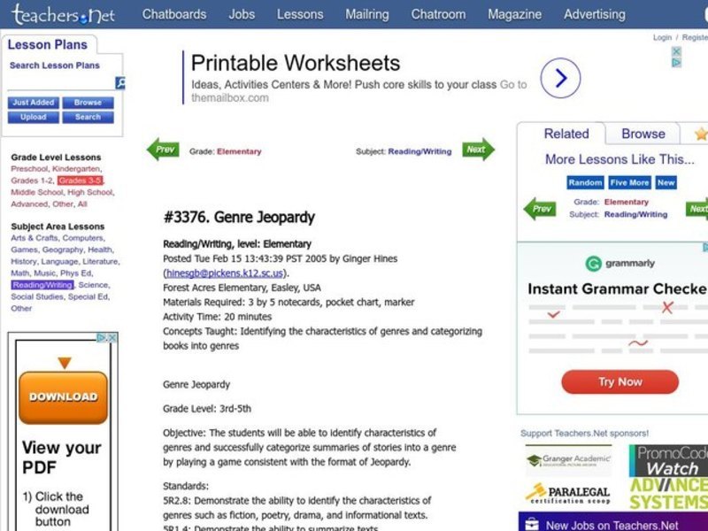 Genre Jeopardy Lesson Plan