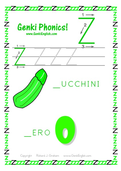 Genki Phonics: Letter Z Worksheet