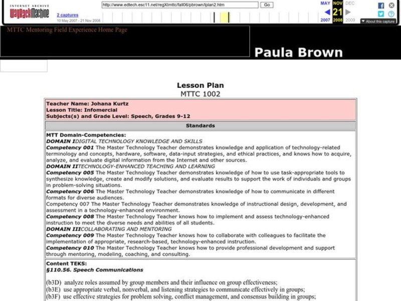 Infomercial Lesson Plan