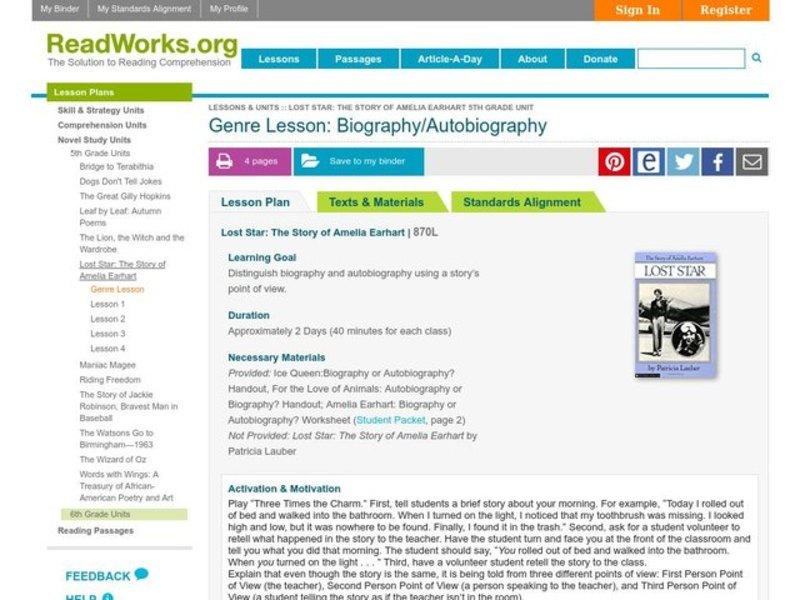 Genre Lesson: Biography/Autobiography Lesson Plan