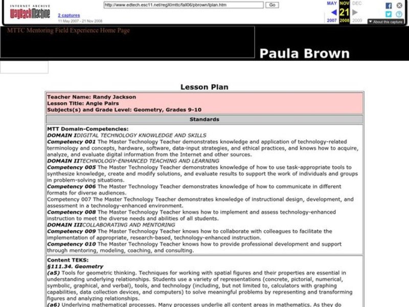 Angle Pairs Lesson Plan