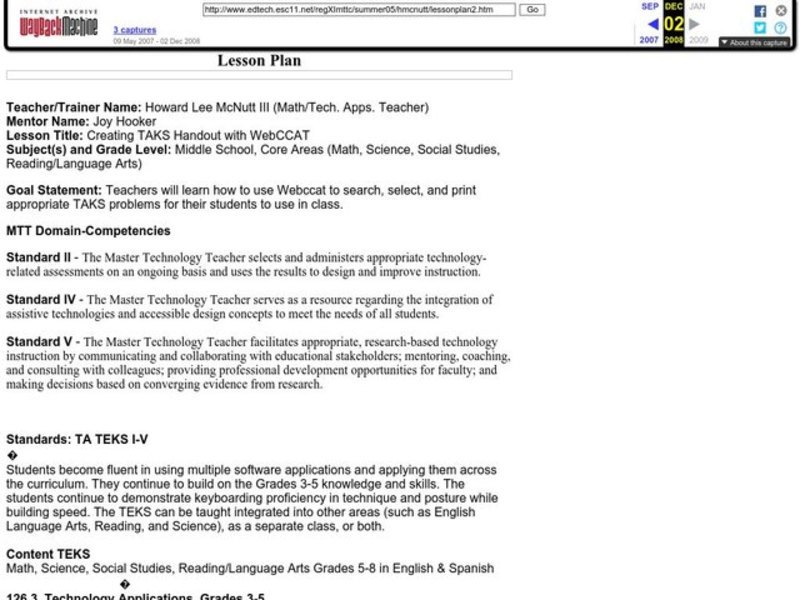 Creating TAKS Handout with WebCCAT Lesson Plan