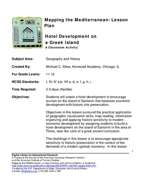 Hotel Development on a Greek Island Lesson Plan