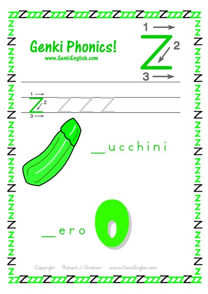 Genki Phonics: Letter z Worksheet