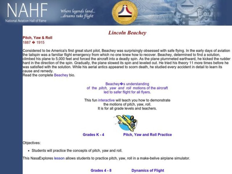 Pitch, Yaw & Roll Lesson Plan