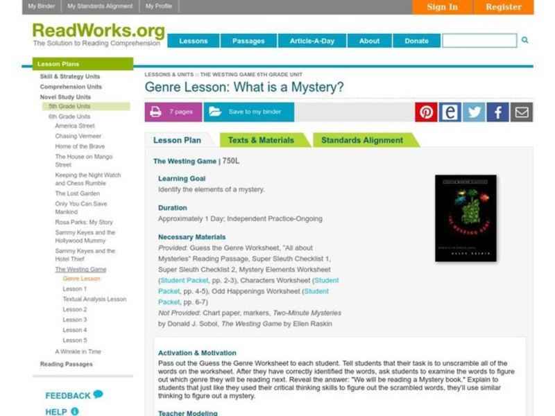 Genre Lesson: What is a Mystery? Lesson Plan