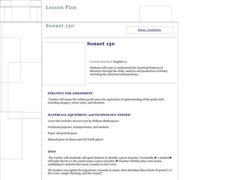 Sonnet 130 Lesson Plan