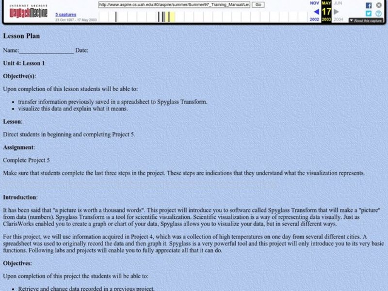 Spyglass Transform Lesson Plan