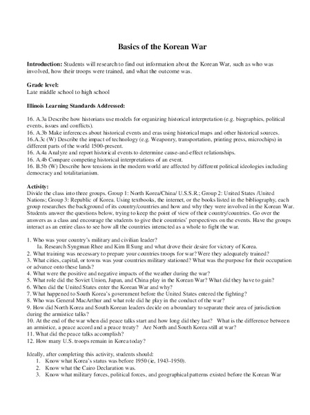 Basics of the Korean War Lesson Plan