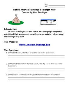 Native American Dwellings Scavenger Hunt Worksheet