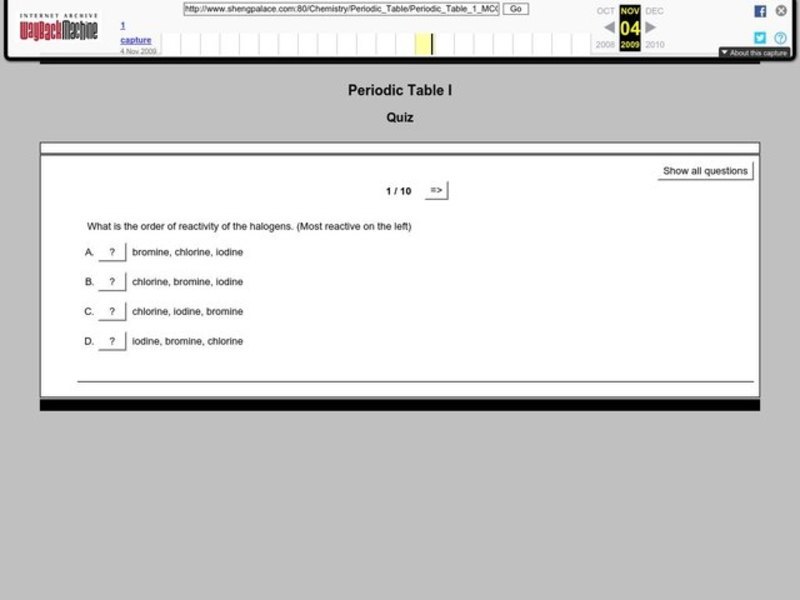 Periodic Table I Quiz Worksheet