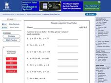 Simple Algebra True/ False Worksheet