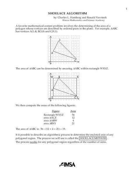 Shoelace Algorithm Worksheet
