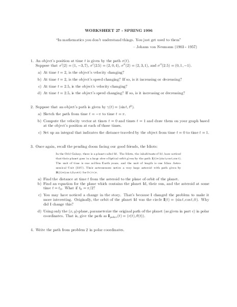 Worksheet 27 - Spring 1996 Worksheet