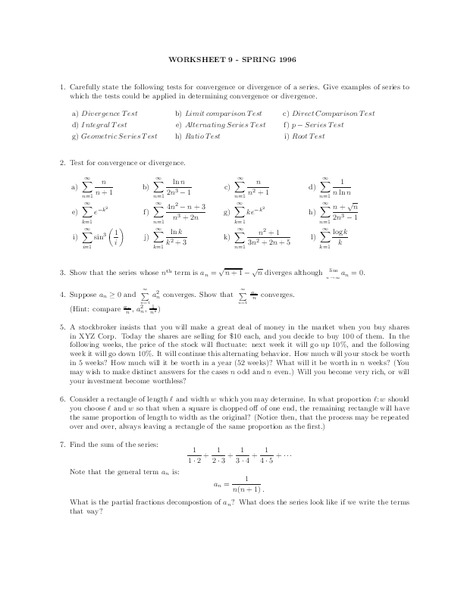 Worksheet 9 - Spring 1996 Worksheet