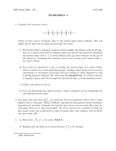 Worksheet 8 Worksheet