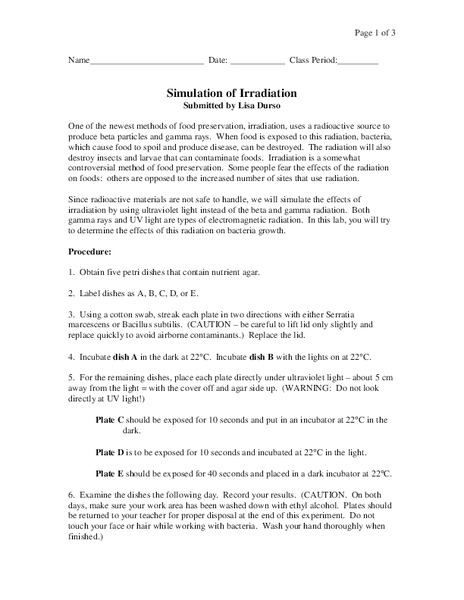 Simulation of Irradiation Worksheet