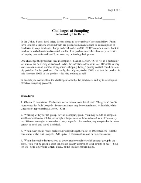 Challenges of Sampling Worksheet