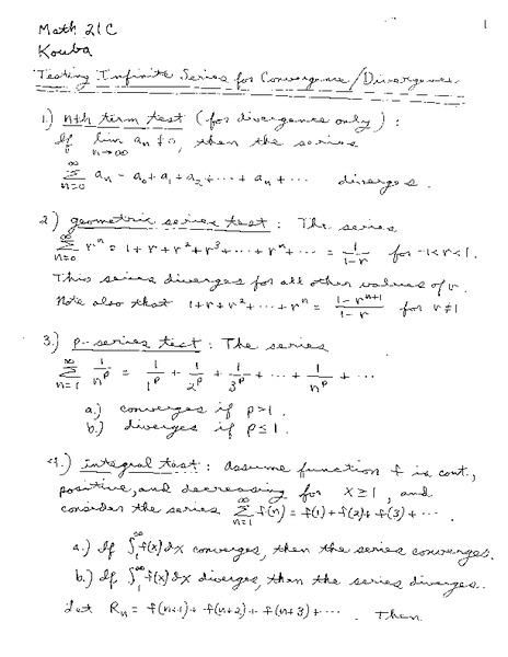 Testing Infinite Series for Convergence/ Divergence Worksheet